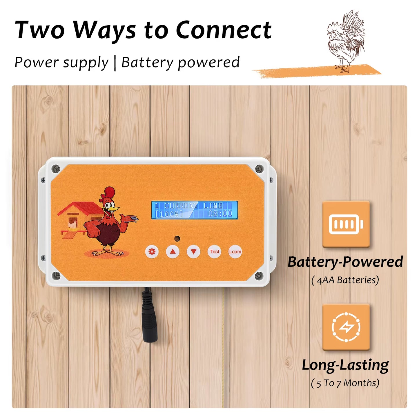Automatic Chicken Coop Door Cage Opener Day and Night Delay with LCD Chicken Coop Door Practical Chicken Accessories