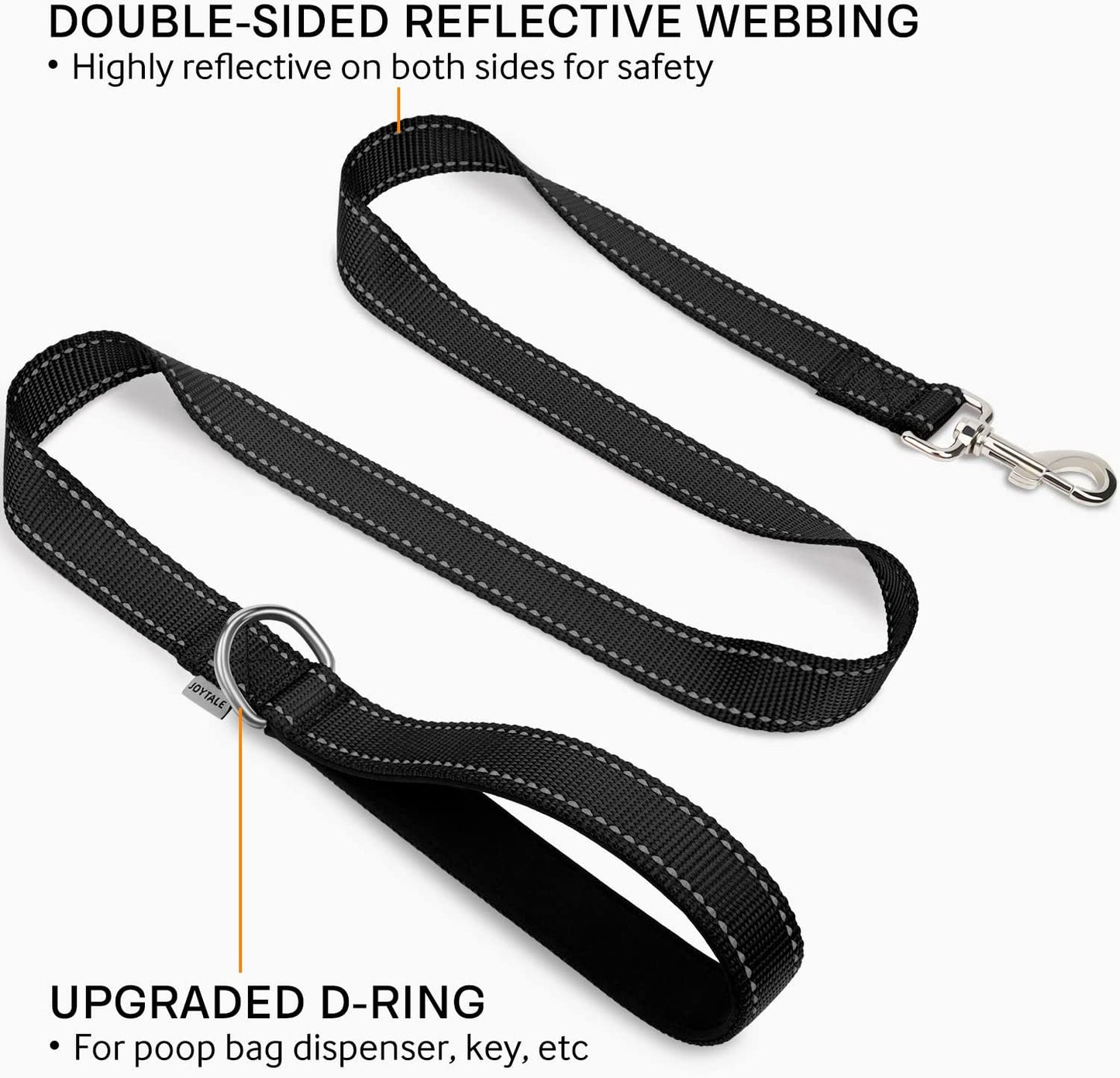 Double-Sided Reflective Dog Leash, 6 FT/5 FT/4 FT, Padded Handle Nylon Heavy Duty Leashes for Small & Medium Dogs Walking, Black, 5FT