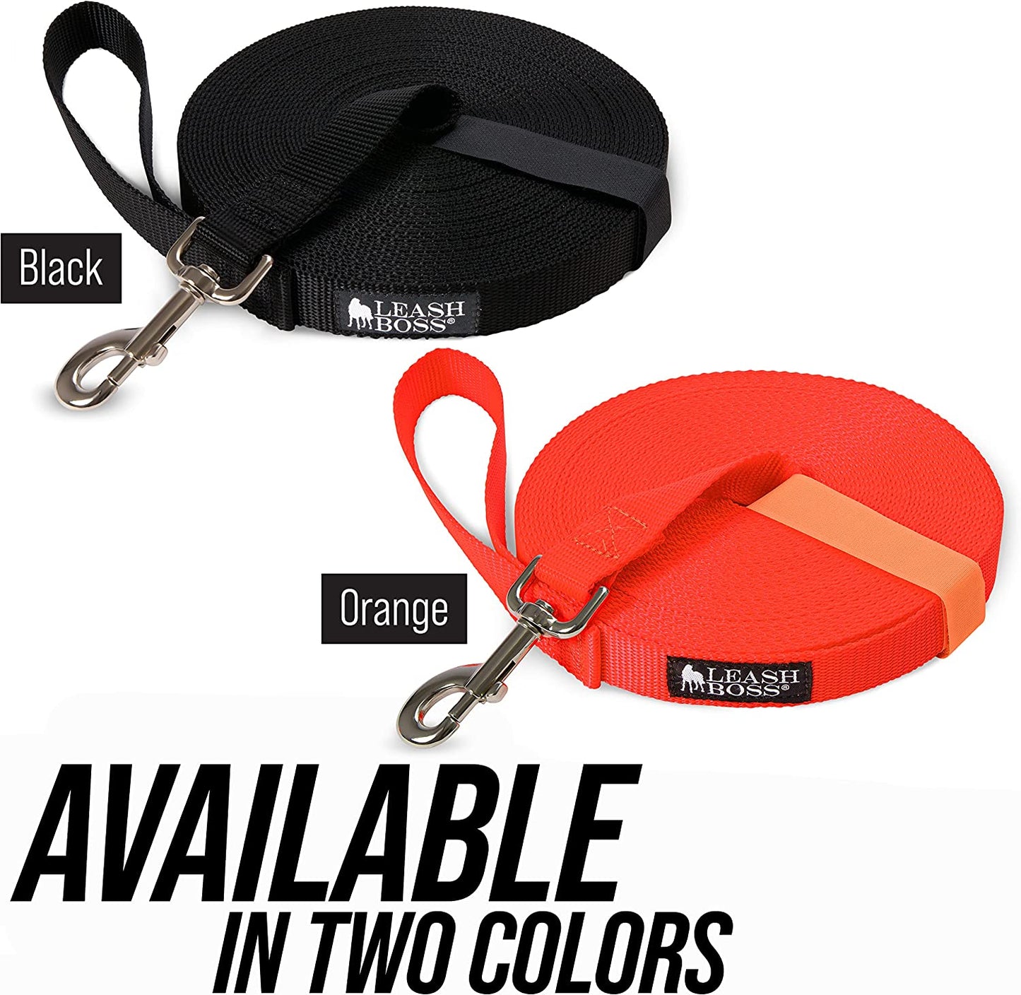 Free Range - Long Dog Leash for Large Dogs - 1 Inch Heavy Duty Nylon Training Lead with Padded Handle - High Visibility Orange - Extra Long Dog Leash (30 Ft)