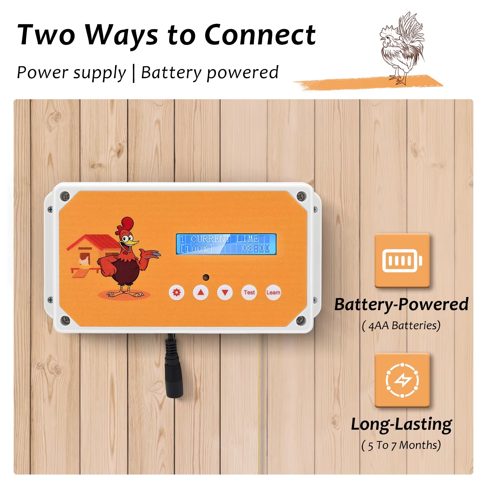 Automatic Chicken Coop Door Cage Opener Day and Night Delay with LCD Chicken Coop Door Practical Chicken Accessories