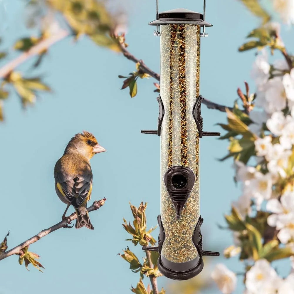 Wild Bird Feeders for Outdoors Hanging, Metal Tube Feeder, 6 Feeding Ports, Coffee - 1 Pack