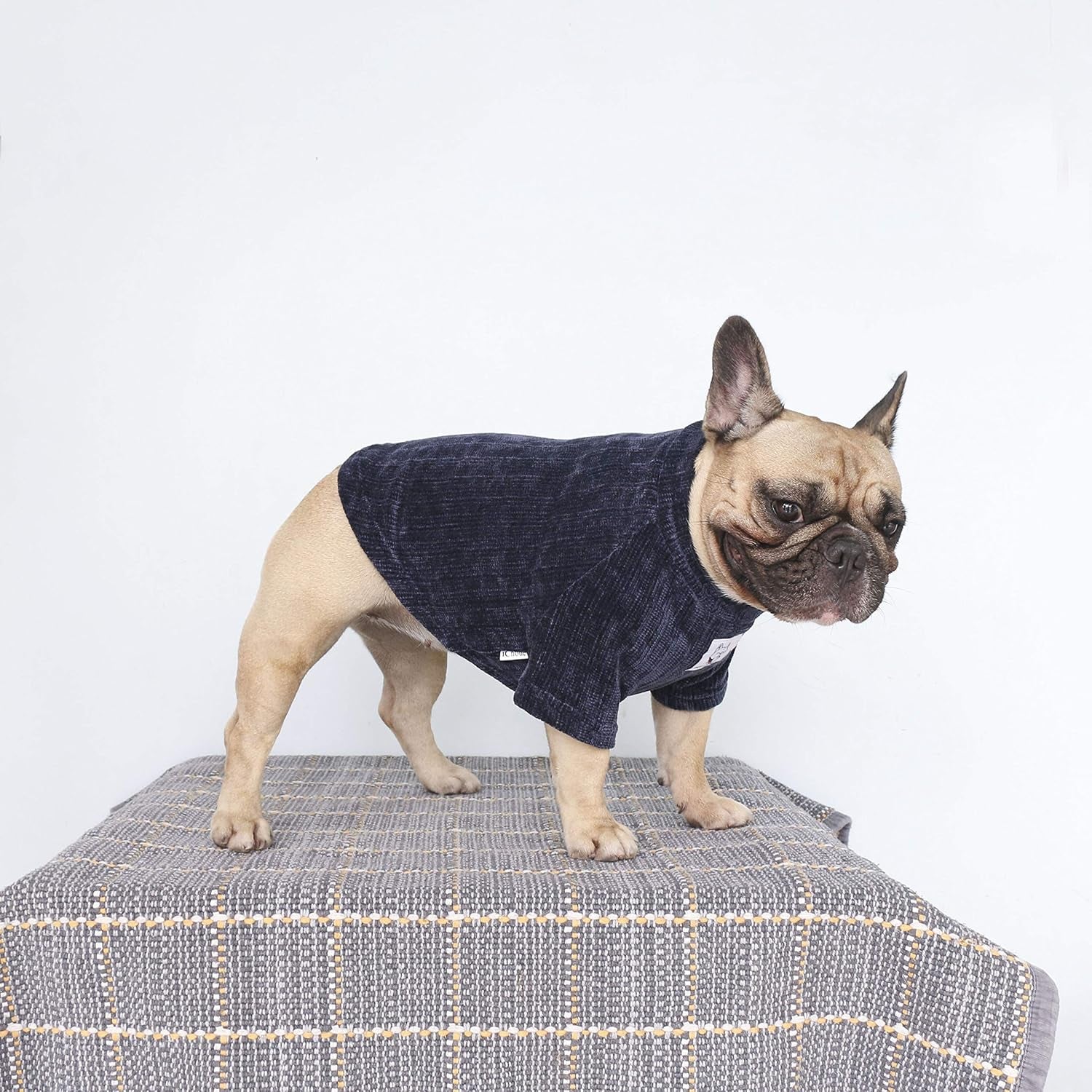 Pet Dog Winter Warm Sweater Clothes Turtleneck for French Bulldog Pug Boston Terrier Corduroy Cold Weather Pullover Coat Shirt - Blue/Large