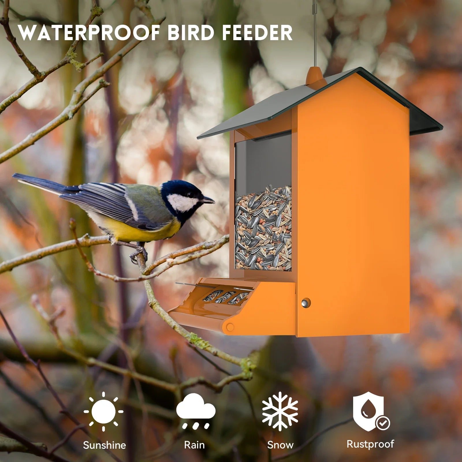 6 Lbs Squirrel-Proof Outdoor Wild Bird Feeder with Weight-Activated Perches, 4 Feeding Ports for Garden Yard outside Decoration