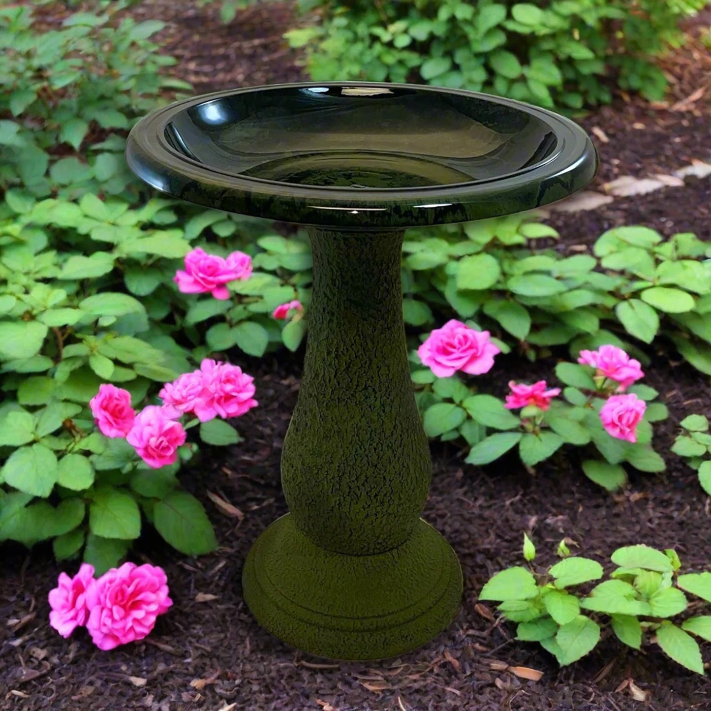 BIRDS and beyond 24" Hunter Green Fiber Clay Birdbath 19"D X 21"H Base