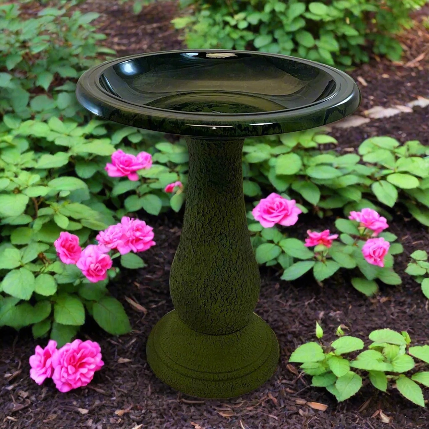 BIRDS and beyond 24" Hunter Green Fiber Clay Birdbath 19"D X 21"H Base