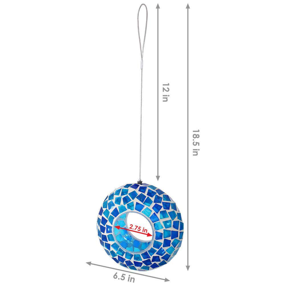 6 In. Blue Mosaic Fly-Through Hanging Outdoor Bird Feeder