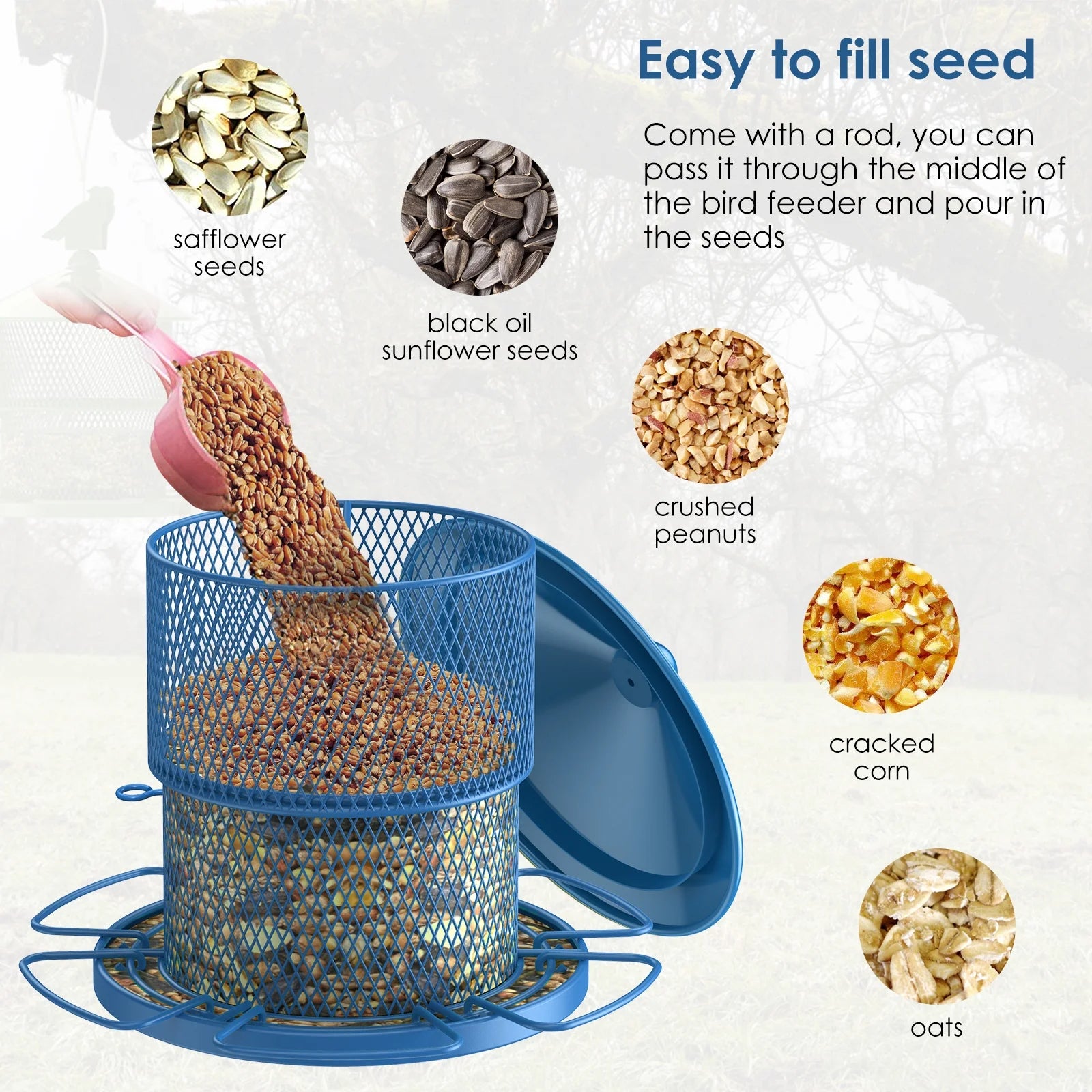 Outdoor Metal Wild Birds Feeder, Retractable Hanging Bird Seed Feeder with 360 Degrees Feeding & Perches, for Garden, Backyard, Terrace, 4Lb Capacity