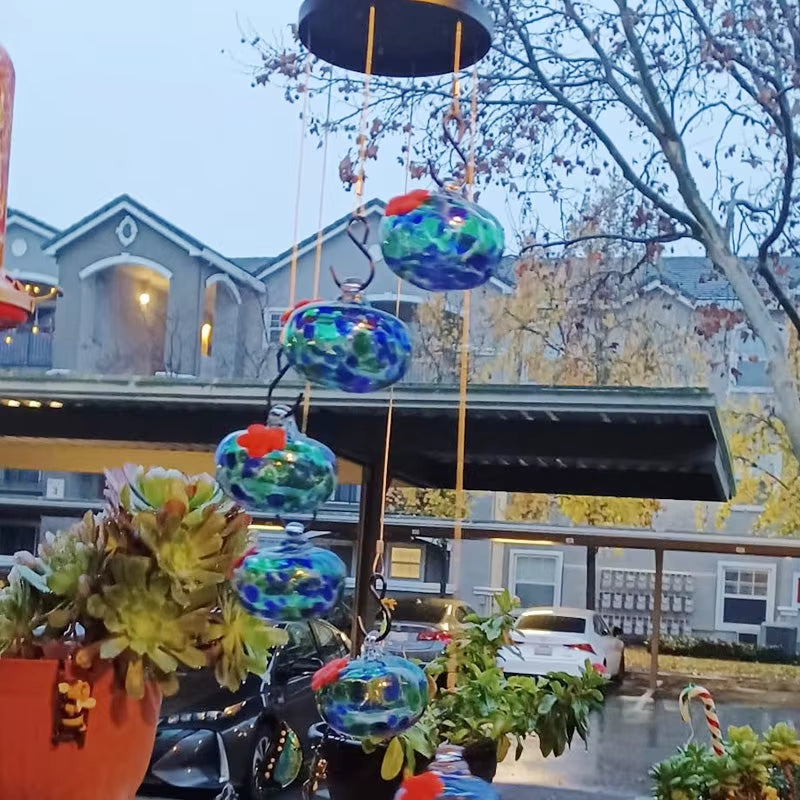 Charming Wind Chimes Hummingbird Feeders Hanging Hummingbird Feeder with 6 Feeder Balls Outdoor Garden Bird Feeder