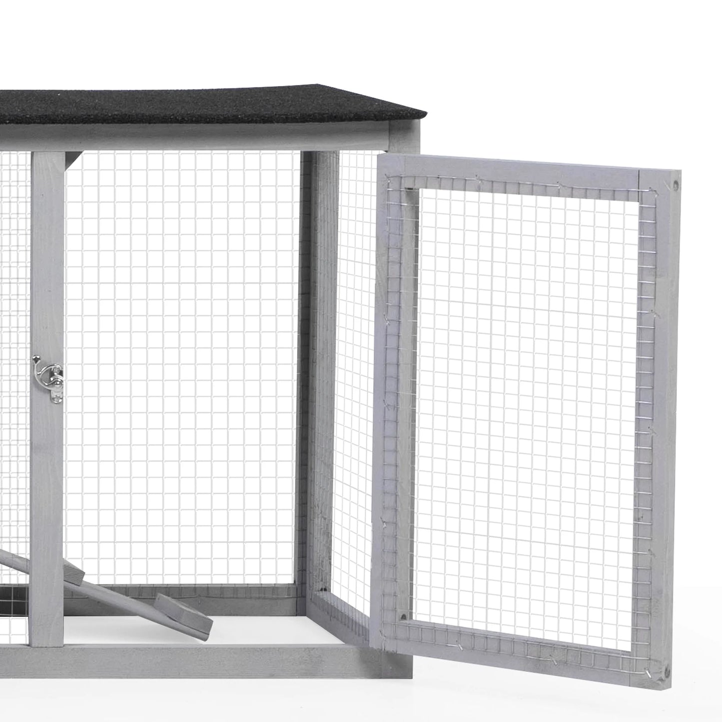 83" Large Gray Wooden Outdoor Hen House with Tray and Climb Ramp, Chicken Coop/Nesting Box/Ducks/Rabbits