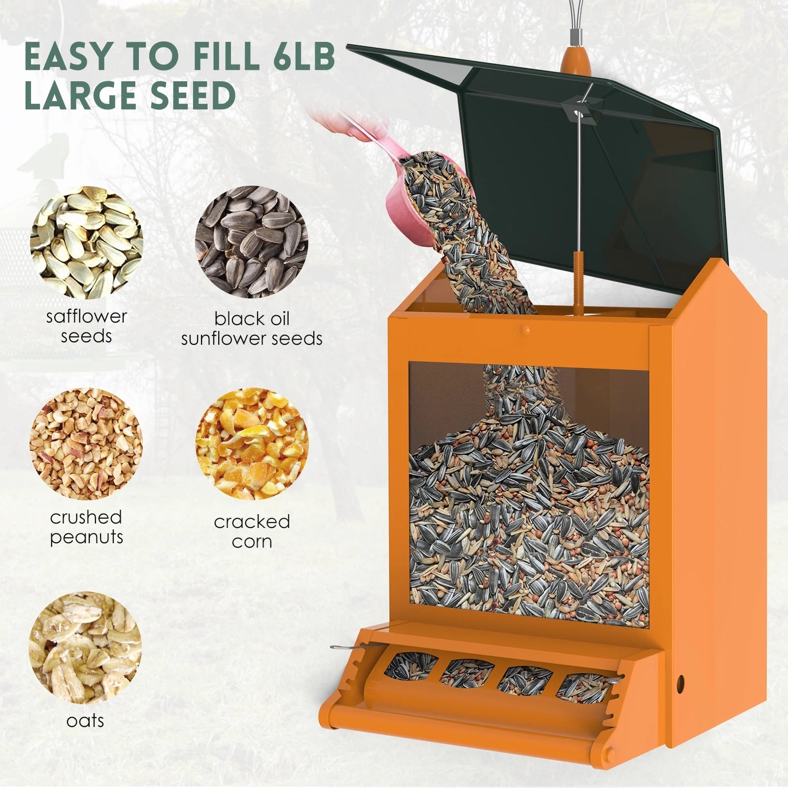 6 Lbs Squirrel-Proof Outdoor Wild Bird Feeder with Weight-Activated Perches, 4 Feeding Ports for Garden Yard outside Decoration