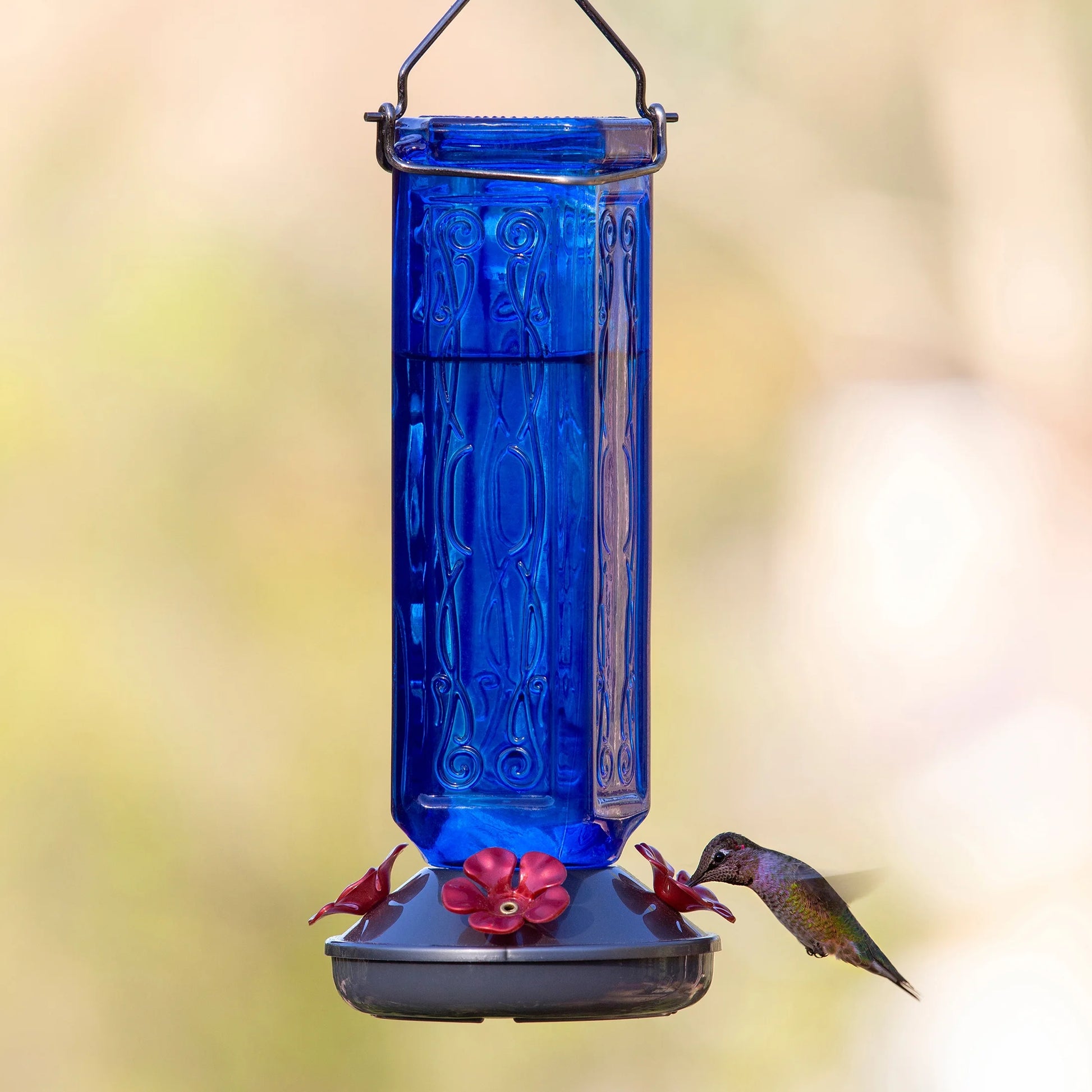 (2 Pack)  Kristina Blue Glass Hummingbird Feeder, 19 Oz Capacity
