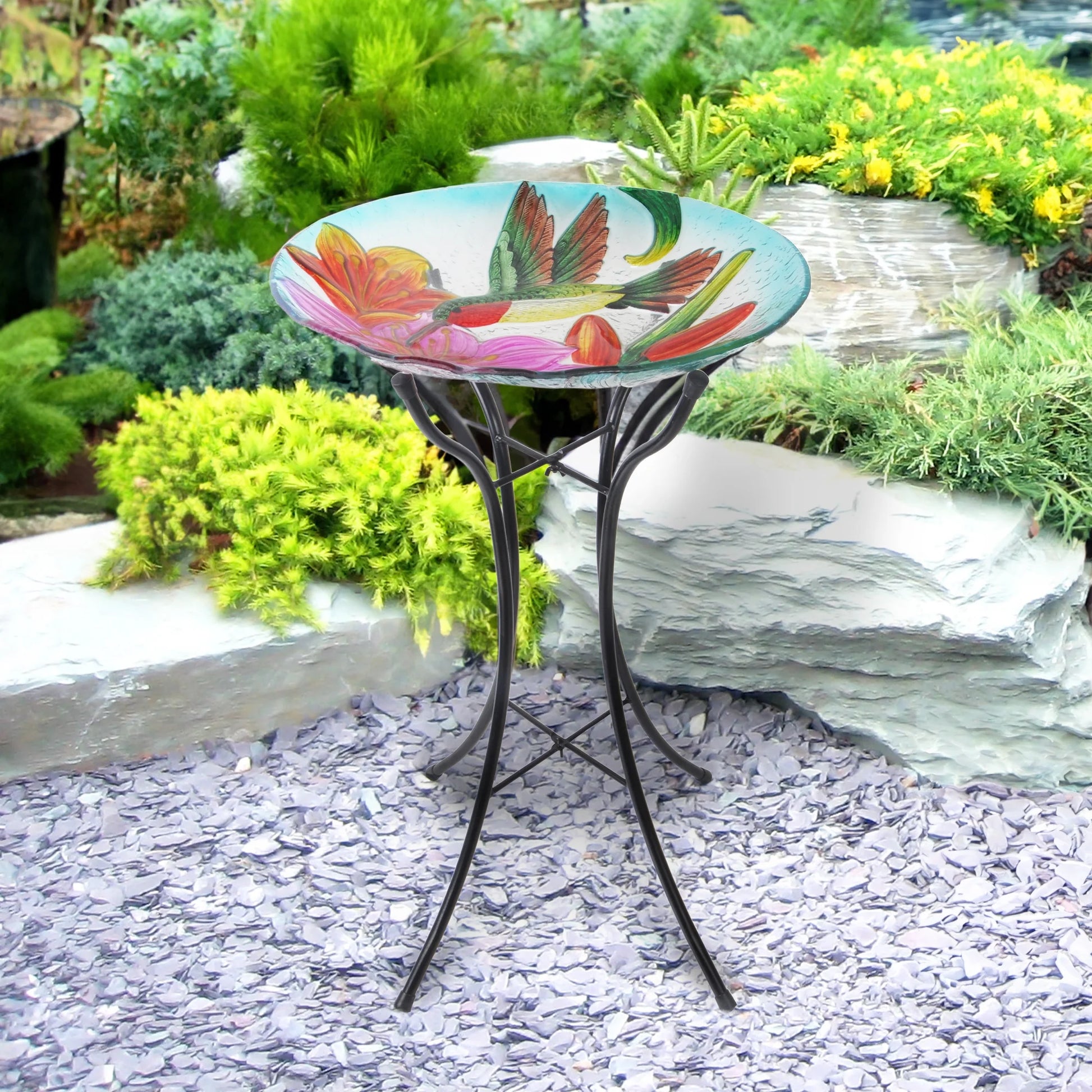 18" Hummingbird Fusion Glass Bird Bath