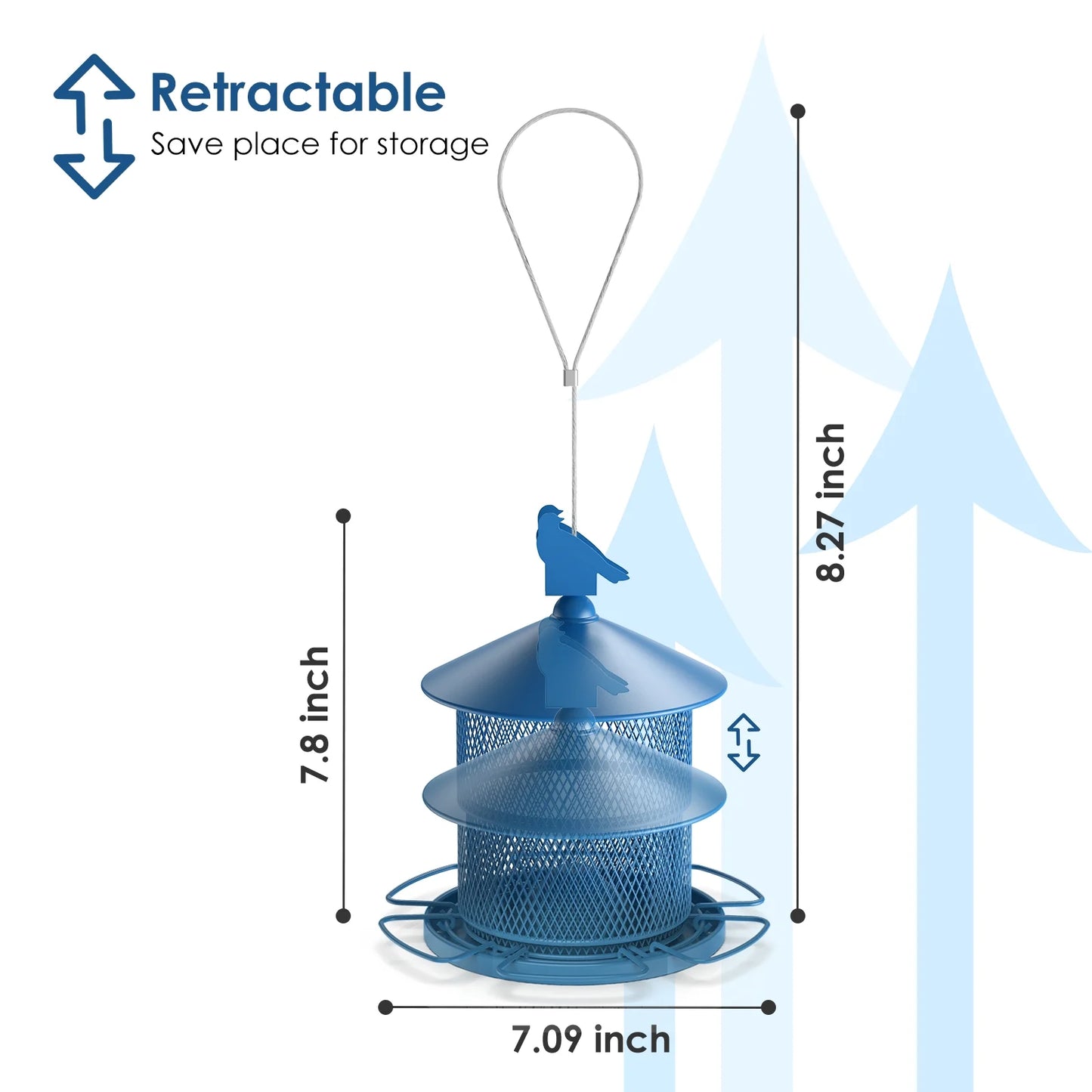 Outdoor Metal Wild Birds Feeder, Retractable Hanging Bird Seed Feeder with 360 Degrees Feeding & Perches, for Garden, Backyard, Terrace, 4Lb Capacity