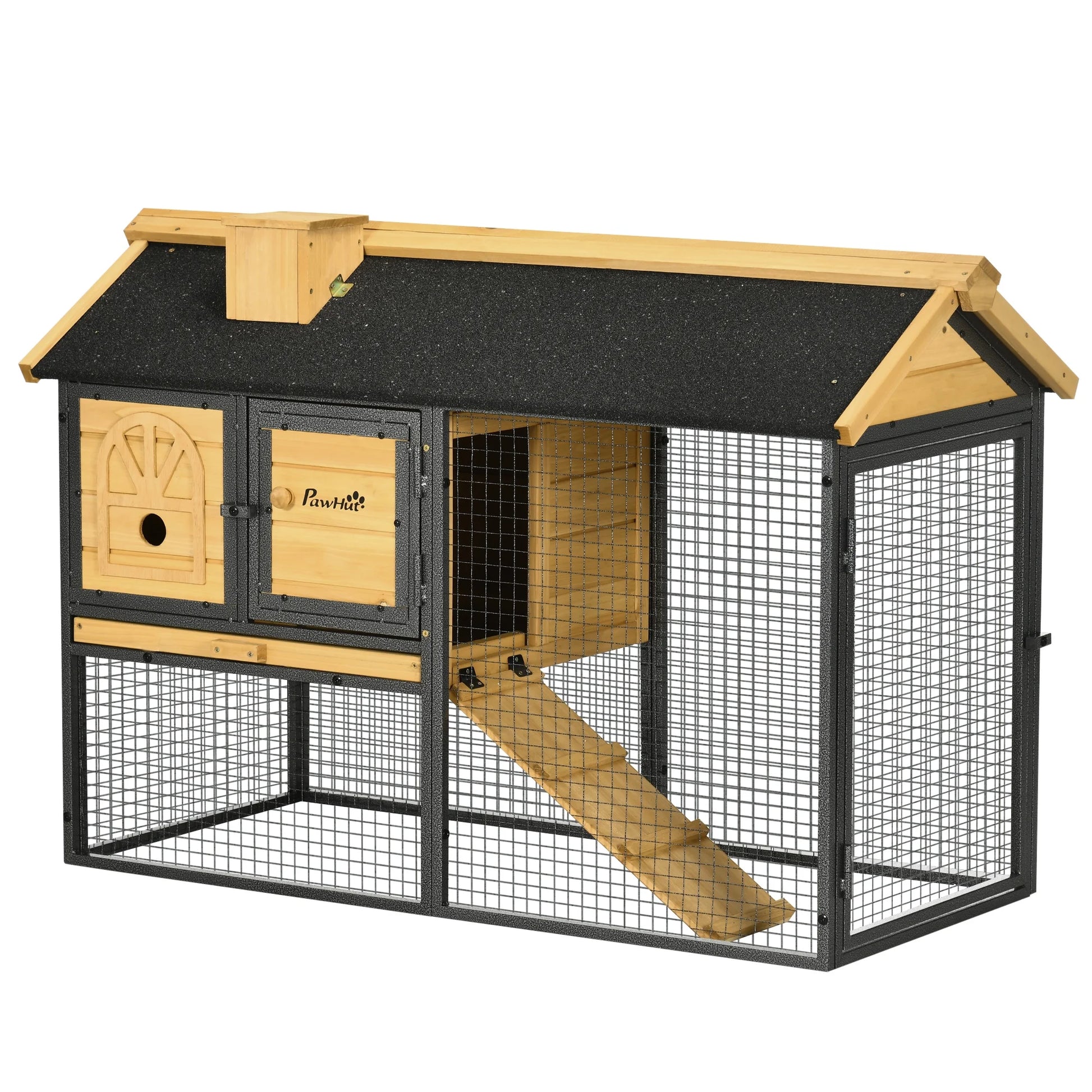 Wooden Rabbit Hutch Outdoor with Run, Bunny Cage with Removable Tray