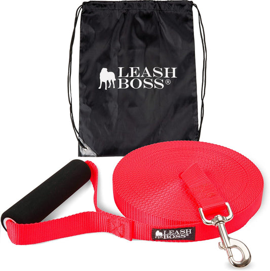 Free Range - Long Dog Leash for Large Dogs - 1 Inch Heavy Duty Nylon Training Lead with Padded Handle - High Visibility Orange - Extra Long Dog Leash (30 Ft)