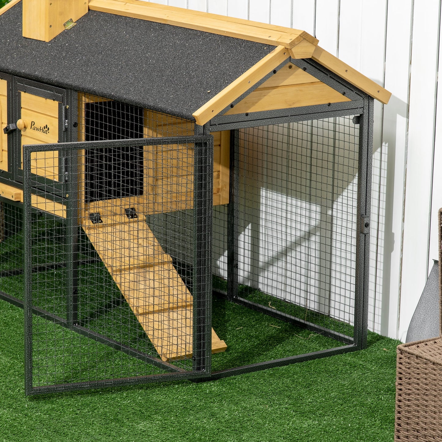 Wooden Rabbit Hutch Outdoor with Run, Bunny Cage with Removable Tray