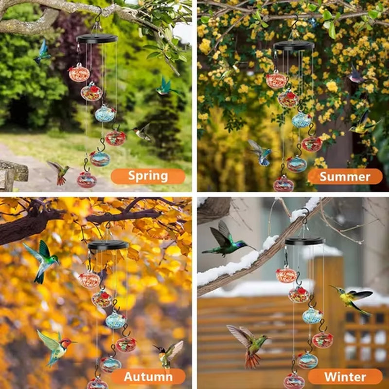 Charming Wind Chimes Hummingbird Feeders Hanging Hummingbird Feeder with 6 Feeder Balls Outdoor Garden Bird Feeder