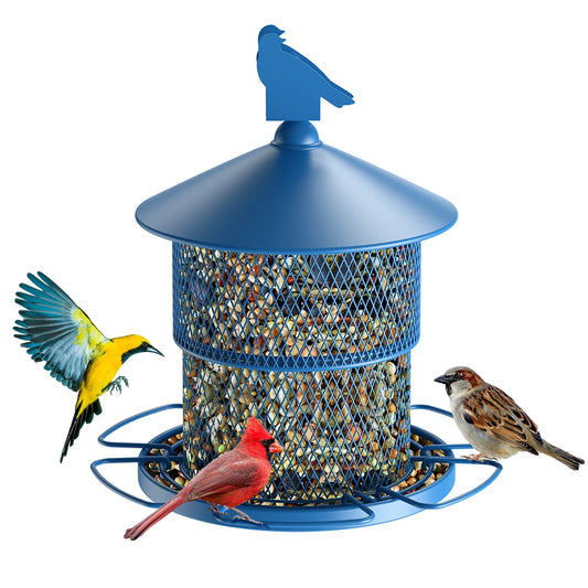 Outdoor Metal Wild Birds Feeder, Retractable Hanging Bird Seed Feeder with 360 Degrees Feeding & Perches, for Garden, Backyard, Terrace, 4Lb Capacity