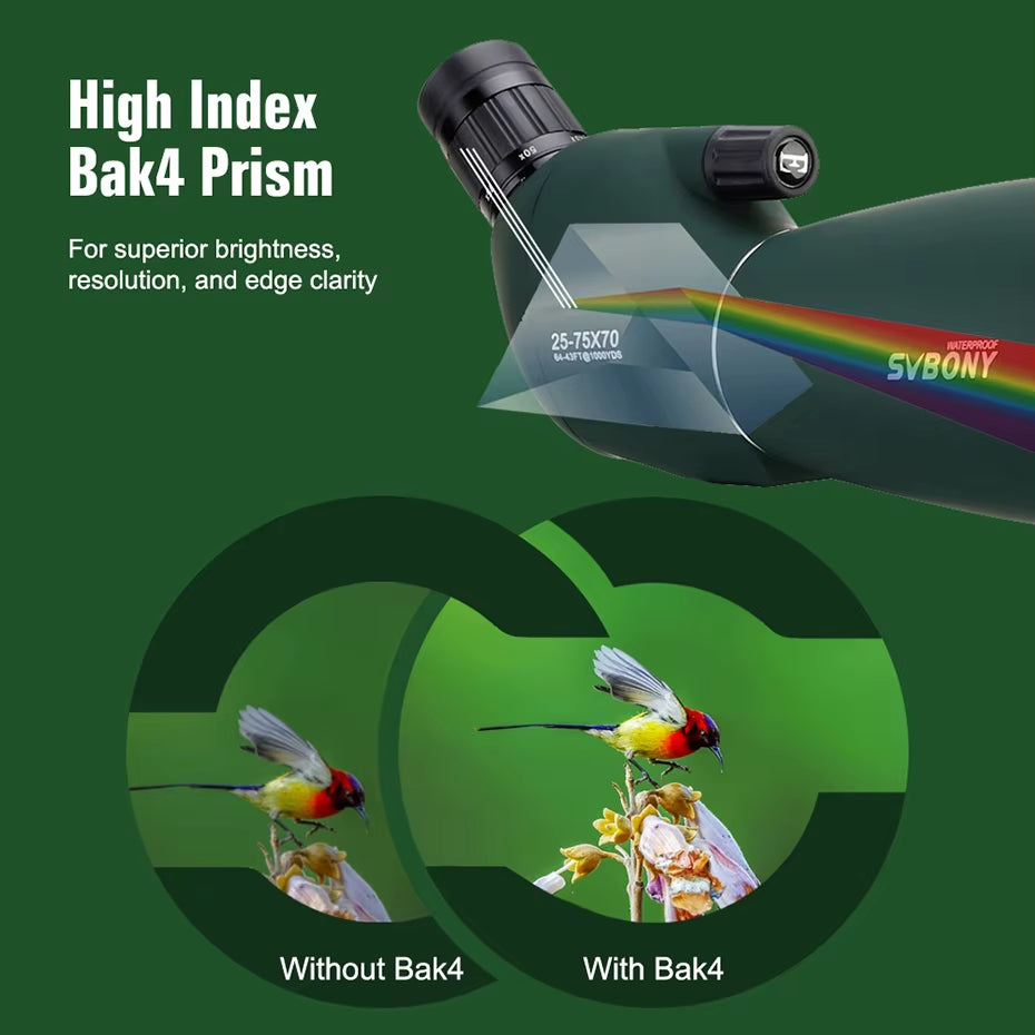25-75X70 Telescope Spotting Scope Powerful Zoom Monocular FMC BAK4 Waterproof for Bird Watching Target Shotting