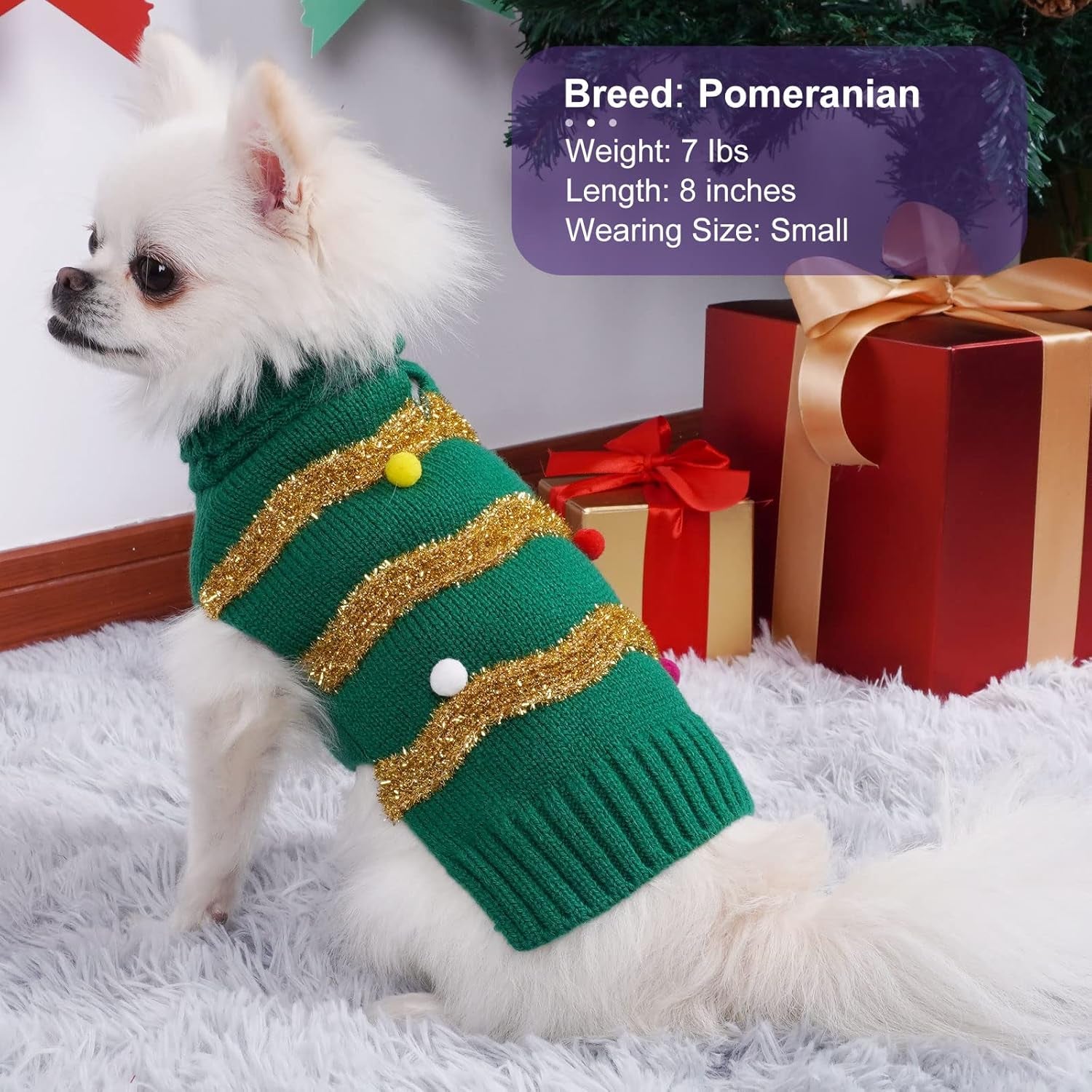 Dog Christmas Sweater Sparkly Holiday Dog Xmas Sweaters Turtleneck Puppy Winter Clothes for Small Dogs & Cats Apparel