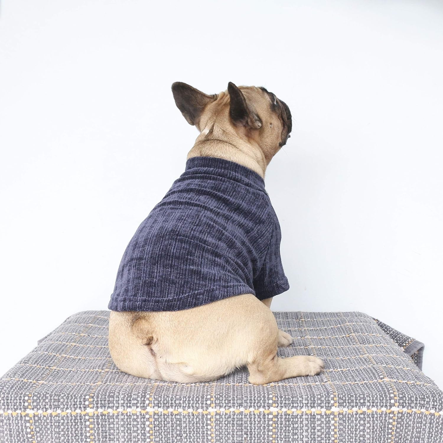 Pet Dog Winter Warm Sweater Clothes Turtleneck for French Bulldog Pug Boston Terrier Corduroy Cold Weather Pullover Coat Shirt - Blue/Large