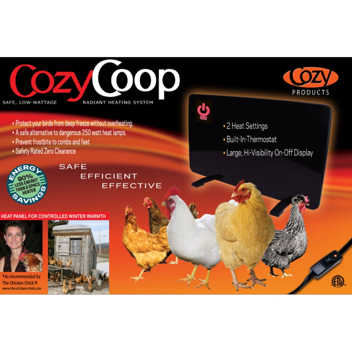 Cozy Coop Chicken Coop Heater, 200-Watt, Safe Radiant Space Heater