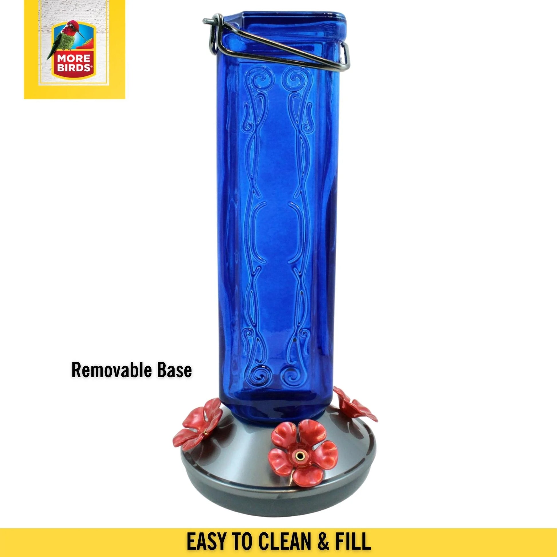 (2 Pack)  Kristina Blue Glass Hummingbird Feeder, 19 Oz Capacity