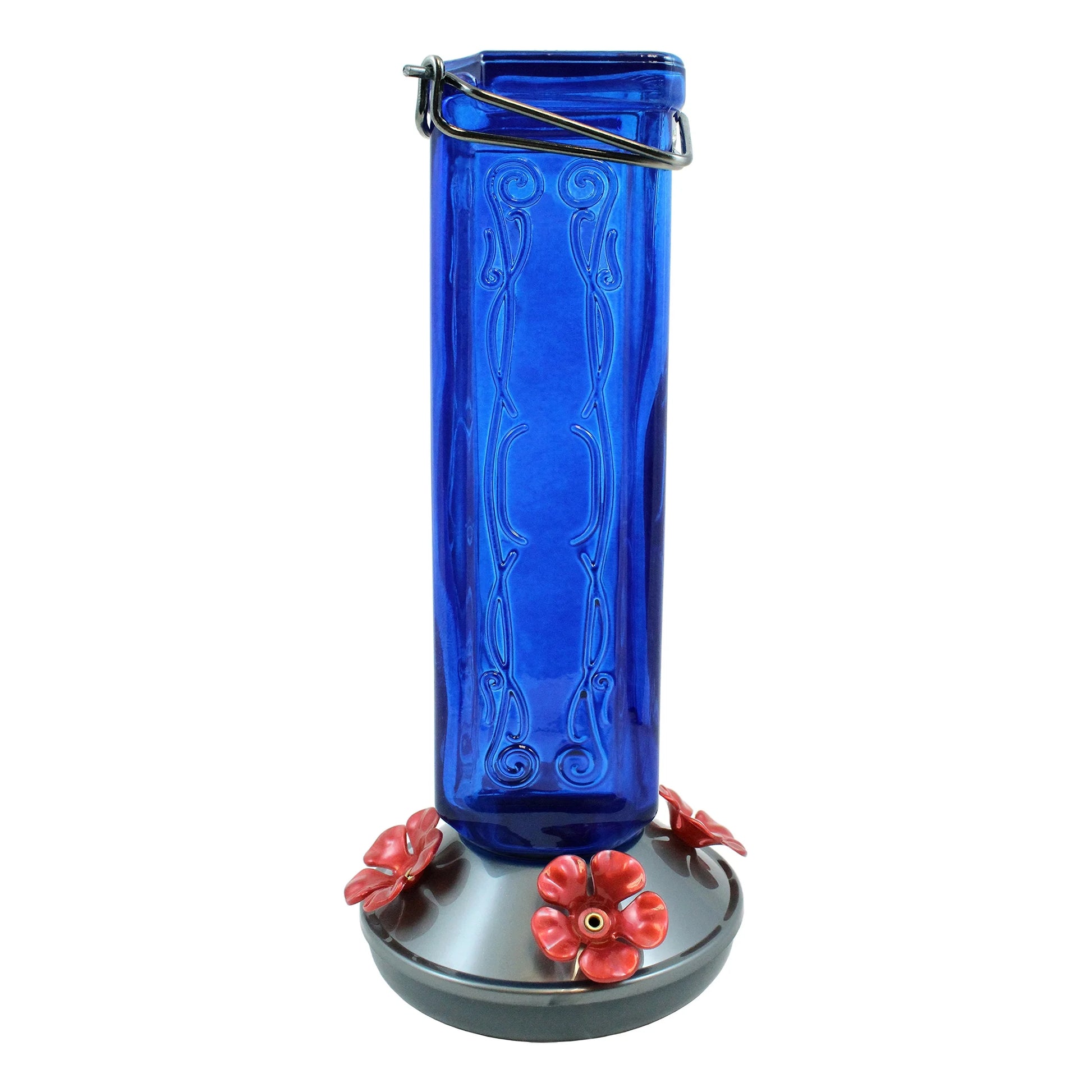 (2 Pack)  Kristina Blue Glass Hummingbird Feeder, 19 Oz Capacity