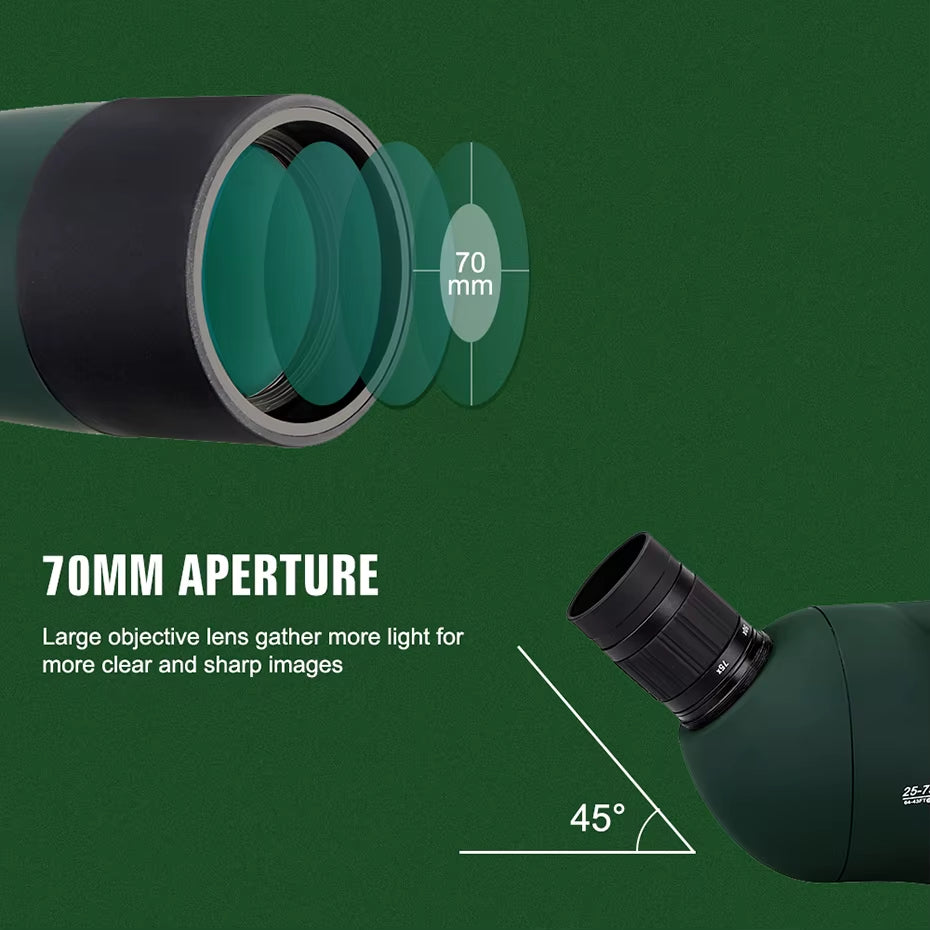 25-75X70 Telescope Spotting Scope Powerful Zoom Monocular FMC BAK4 Waterproof for Bird Watching Target Shotting