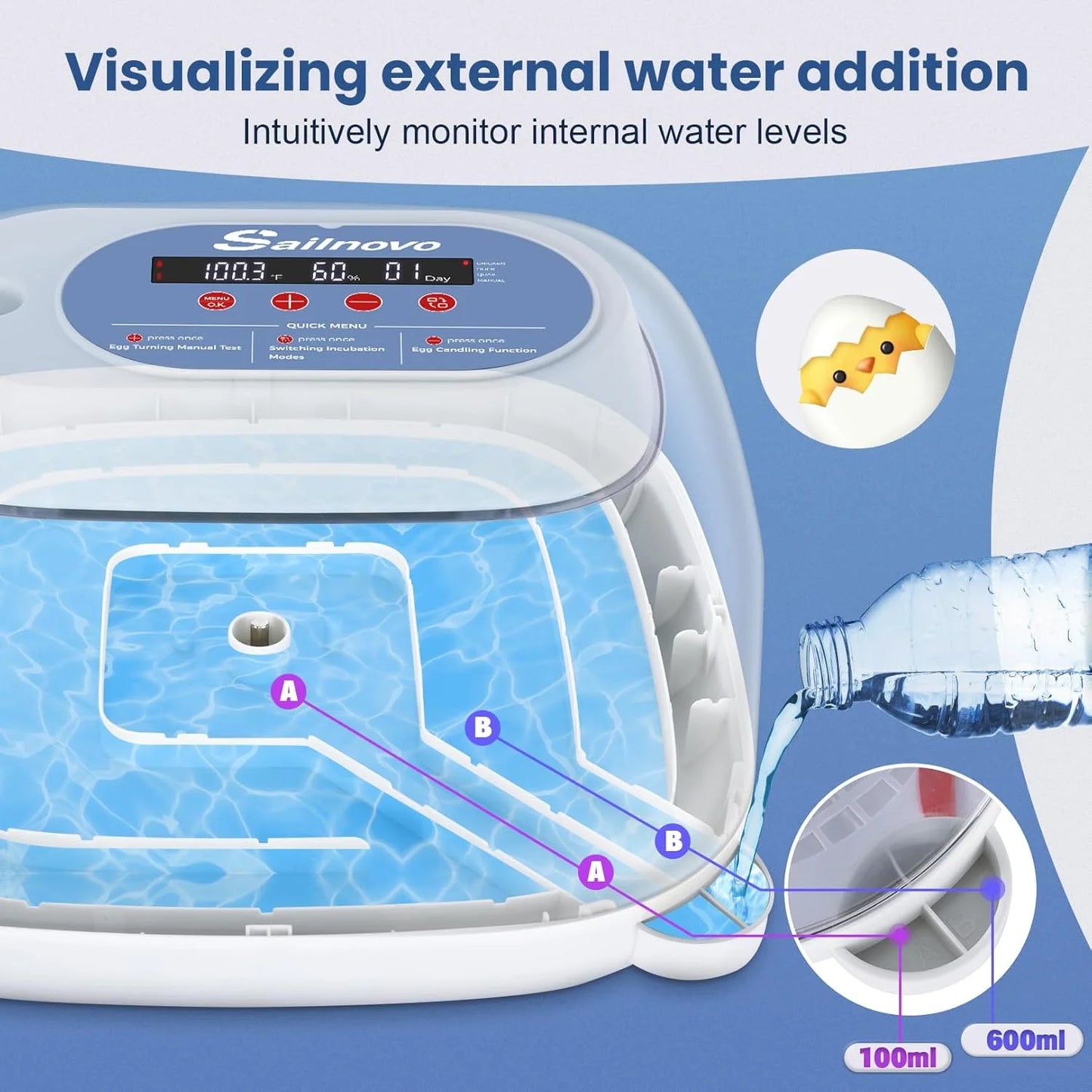 Automatic 24 Chicken Egg Incubator with LED Display, Egg Candler, Automatic Egg Turner, Temperature Control Digital Incubator for Hatching Chickens