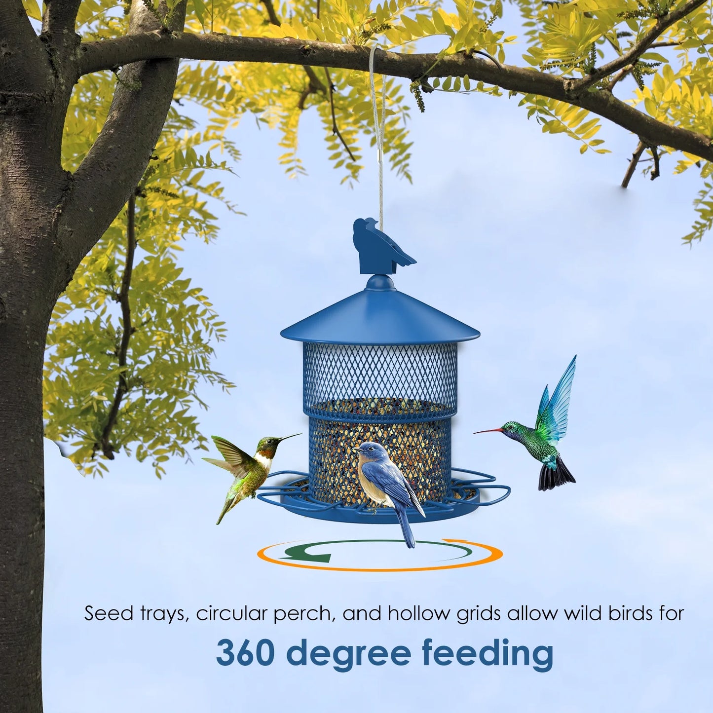 Outdoor Metal Wild Birds Feeder, Retractable Hanging Bird Seed Feeder with 360 Degrees Feeding & Perches, for Garden, Backyard, Terrace, 4Lb Capacity