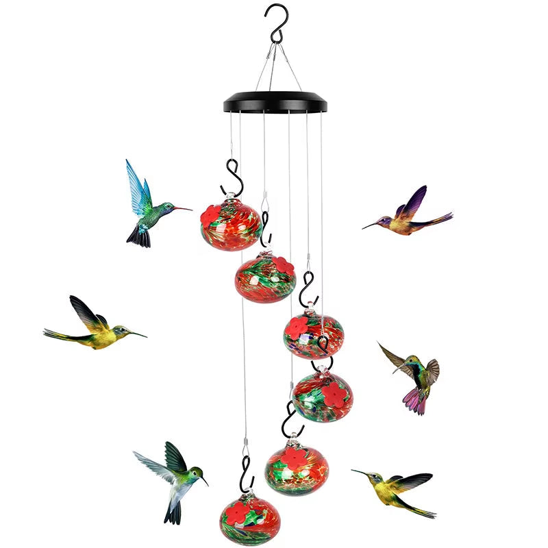 Charming Wind Chimes Hummingbird Feeders Hanging Hummingbird Feeder with 6 Feeder Balls Outdoor Garden Bird Feeder