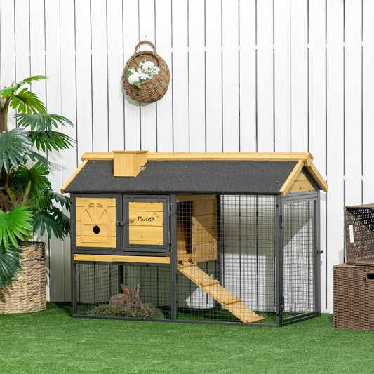 Wooden Rabbit Hutch Outdoor with Run, Bunny Cage with Removable Tray