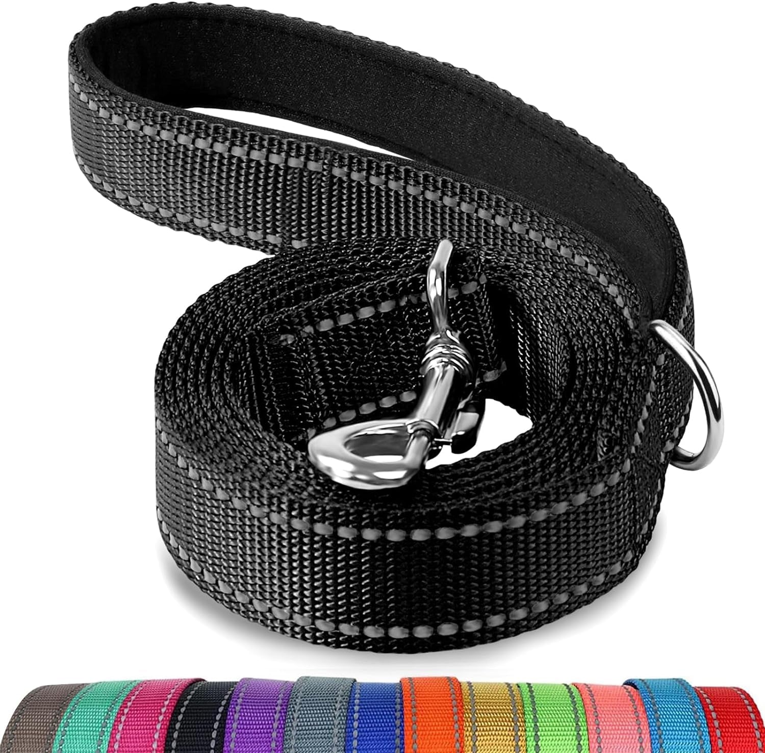 Double-Sided Reflective Dog Leash, 6 FT/5 FT/4 FT, Padded Handle Nylon Heavy Duty Leashes for Small & Medium Dogs Walking, Black, 5FT