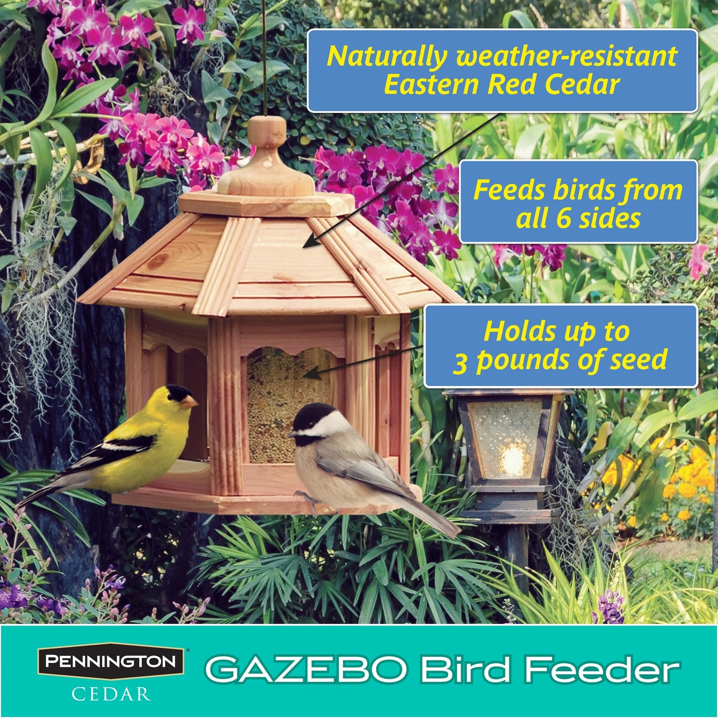 Cedar Gazebo Wild Bird Feeder, 3 Lb. Hopper Capacity