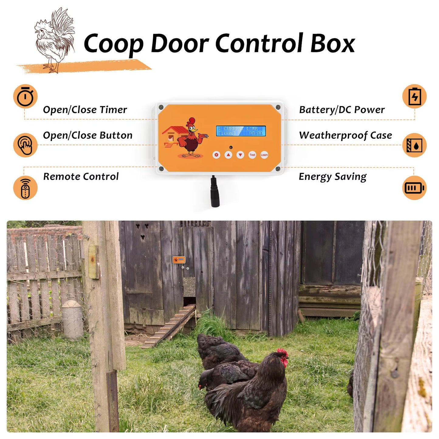 Automatic Chicken Coop Door Cage Opener Day and Night Delay with LCD Chicken Coop Door Practical Chicken Accessories