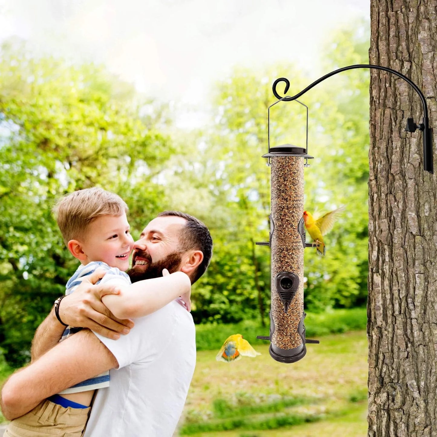Wild Bird Feeders for Outdoors Hanging, Metal Tube Feeder, 6 Feeding Ports, Coffee - 1 Pack
