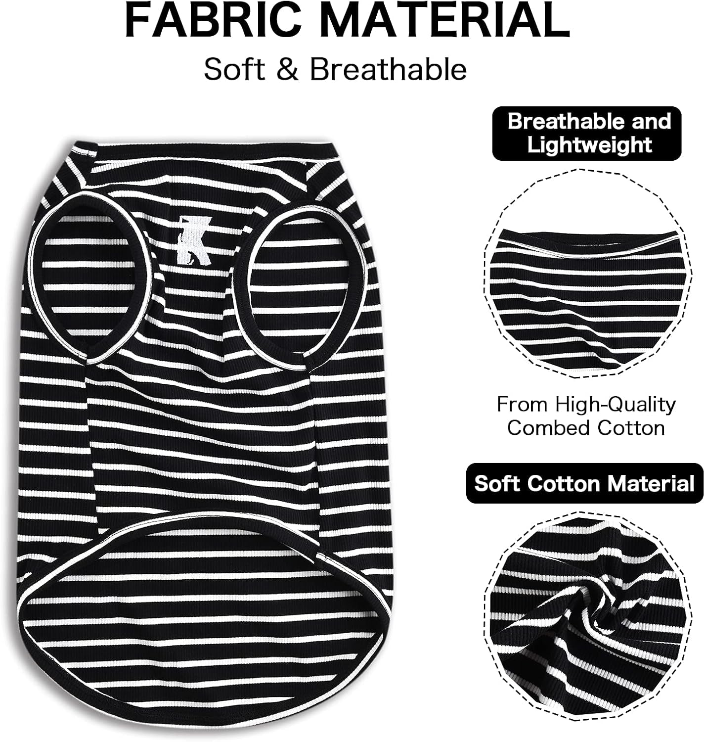 Dog Shirt Vest Lightweight Stretchy Dog T-Shirts Soft Cool Sleeveless Stripe Vests Breathable Clothes for Puppy Kitty Cats Small Medium Large Dogs 2 Pack Black + Grey [ 5XL ]