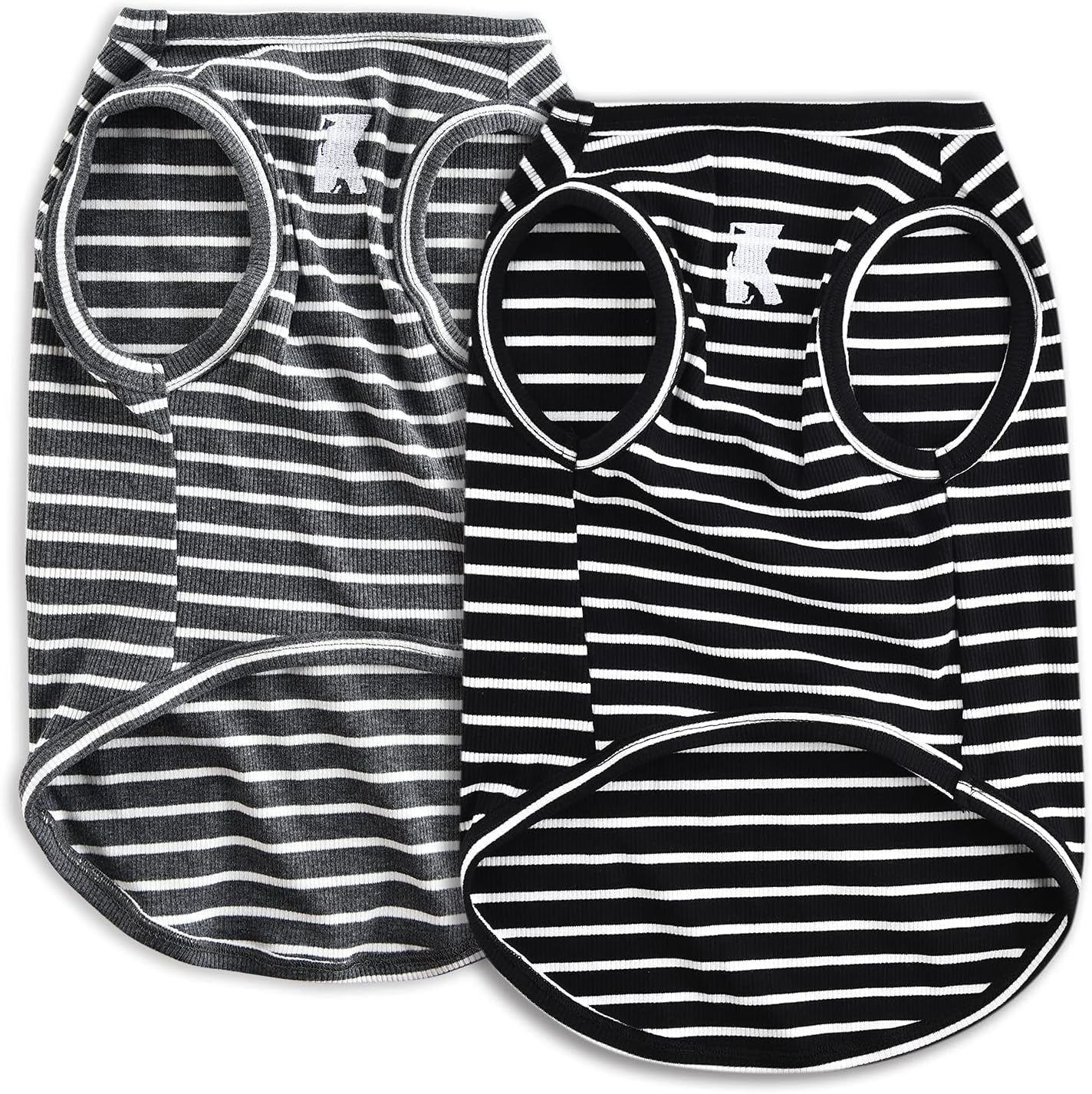 Dog Shirt Vest Lightweight Stretchy Dog T-Shirts Soft Cool Sleeveless Stripe Vests Breathable Clothes for Puppy Kitty Cats Small Medium Large Dogs 2 Pack Black + Grey [ 5XL ]