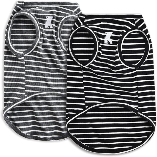 Dog Shirt Vest Lightweight Stretchy Dog T-Shirts Soft Cool Sleeveless Stripe Vests Breathable Clothes for Puppy Kitty Cats Small Medium Large Dogs 2 Pack Black + Grey [ 5XL ]