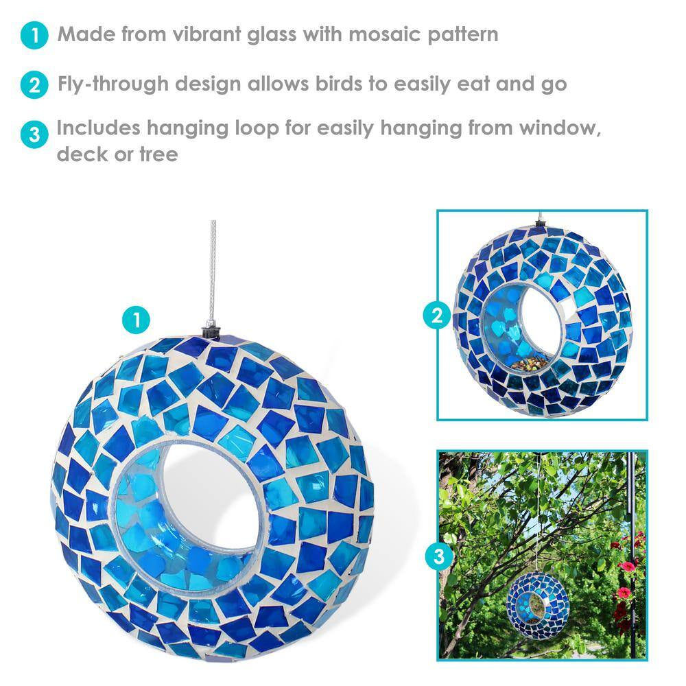 6 In. Blue Mosaic Fly-Through Hanging Outdoor Bird Feeder