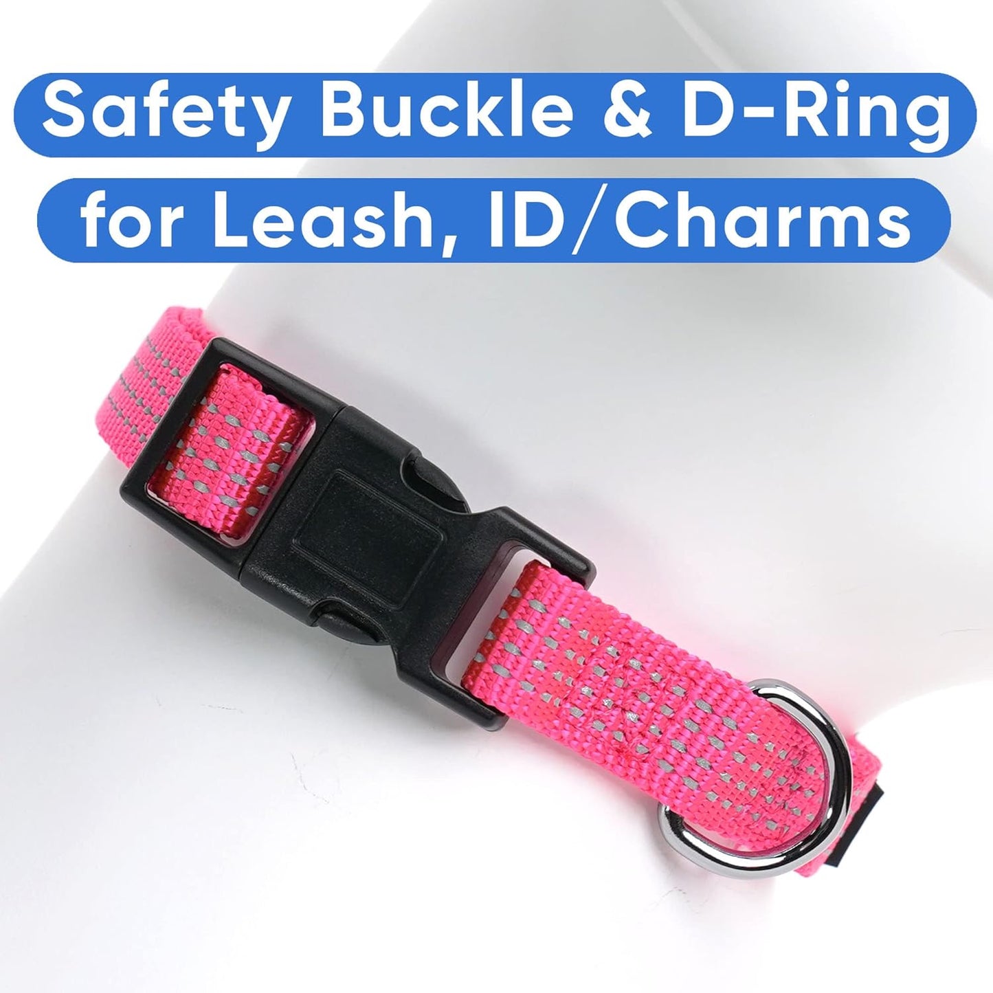 Pet Soft Training Adjustable Reflective Stitching Puppy / Dog Collar Large 1 Inch Pink