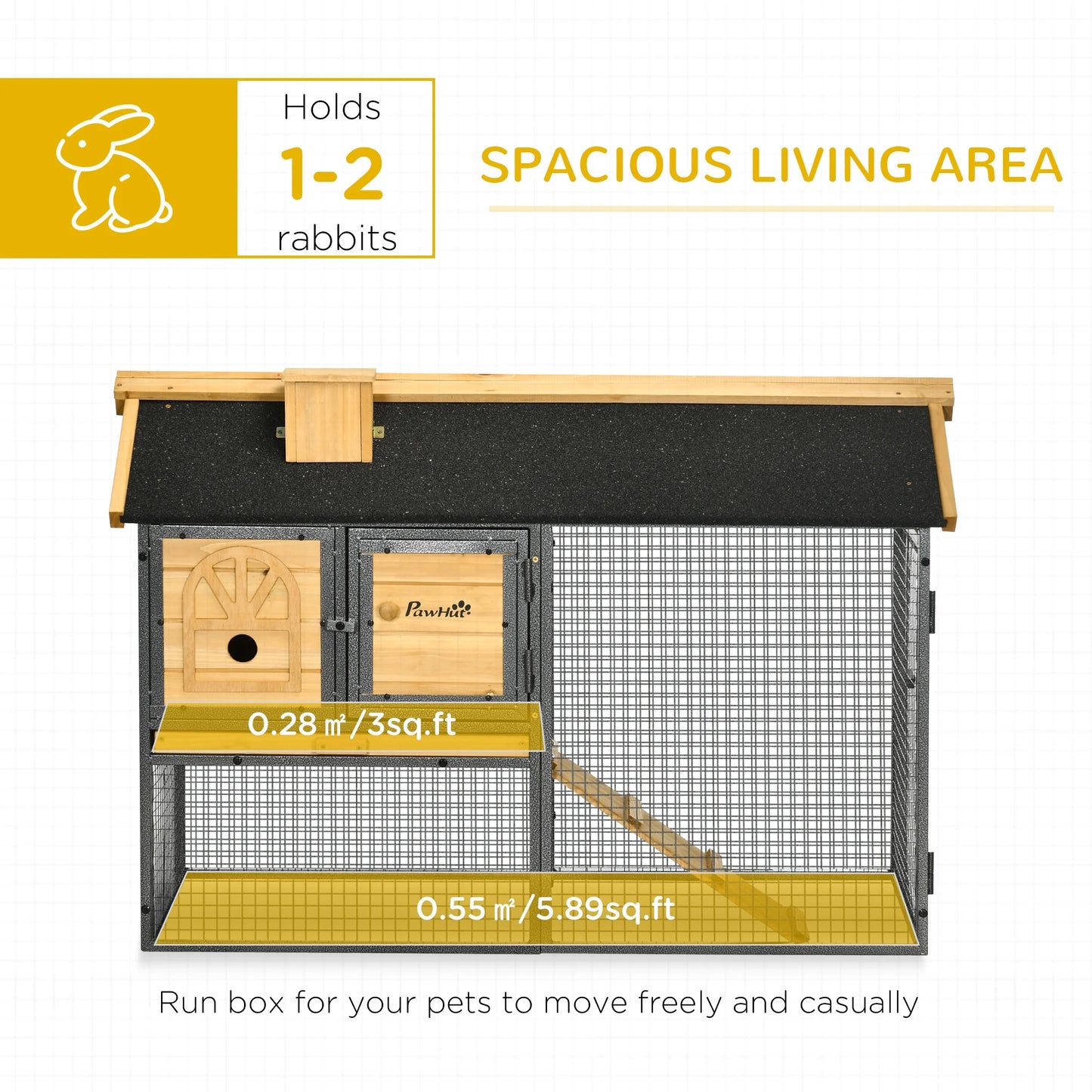 Wooden Rabbit Hutch Outdoor with Run, Bunny Cage with Removable Tray