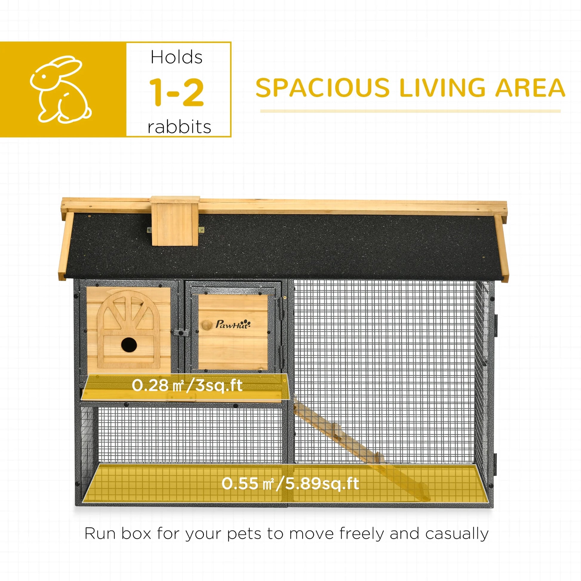 Wooden Rabbit Hutch Outdoor with Run, Bunny Cage with Removable Tray