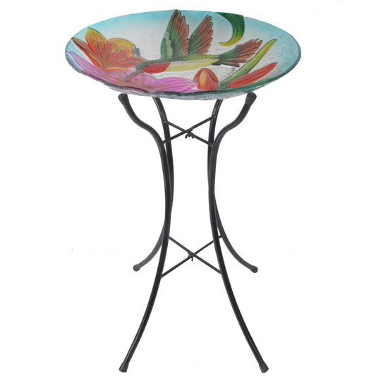 18" Hummingbird Fusion Glass Bird Bath
