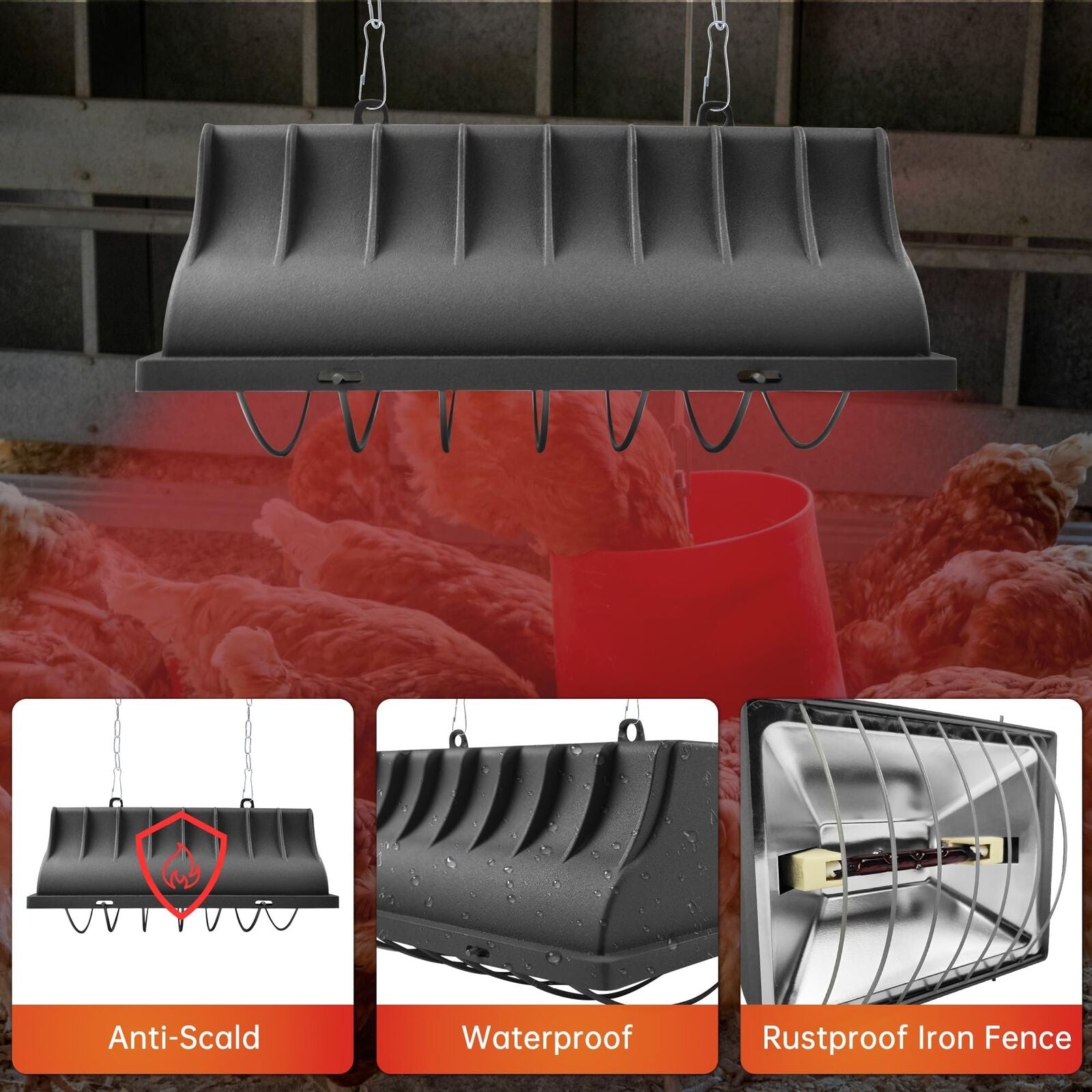 Chicken Coop Heater for Chicks,Brooder Heater with 2Pcs Heat Lamp(250W and 17...