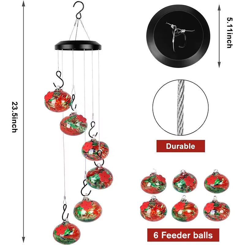 Charming Wind Chimes Hummingbird Feeders Hanging Hummingbird Feeder with 6 Feeder Balls Outdoor Garden Bird Feeder