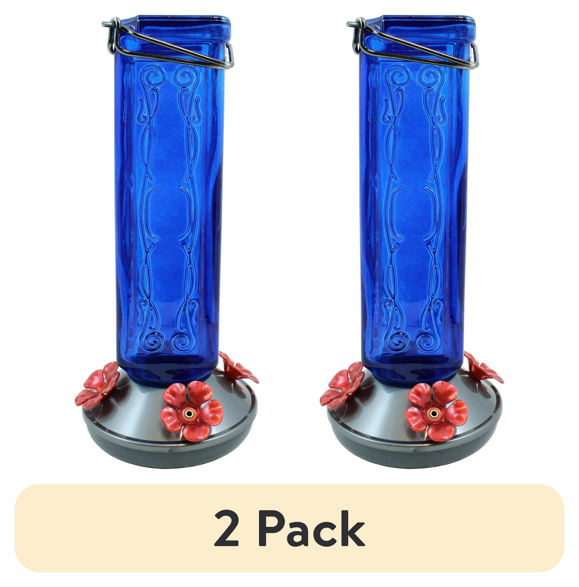 (2 Pack)  Kristina Blue Glass Hummingbird Feeder, 19 Oz Capacity