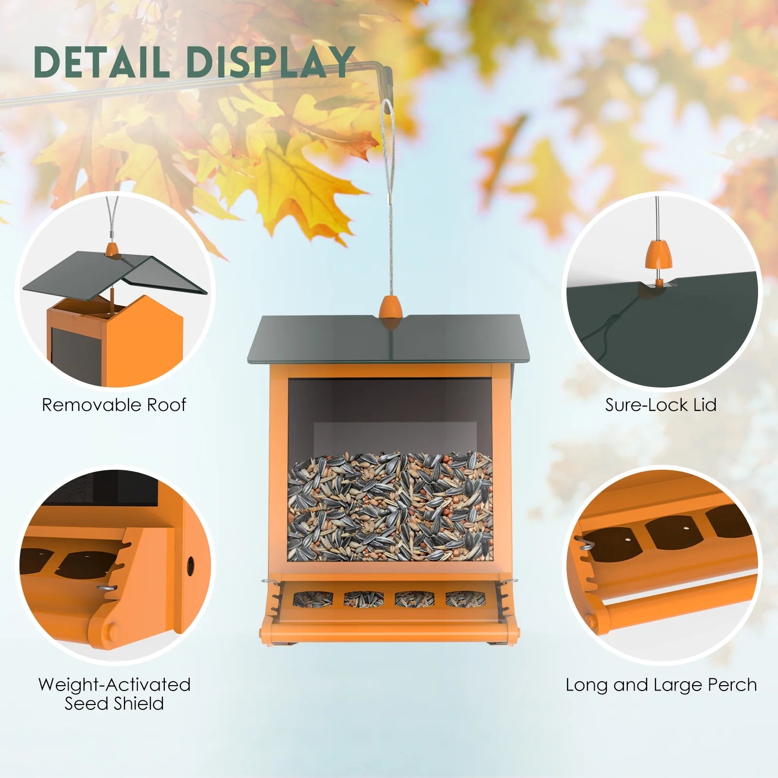 6 Lbs Squirrel-Proof Outdoor Wild Bird Feeder with Weight-Activated Perches, 4 Feeding Ports for Garden Yard outside Decoration