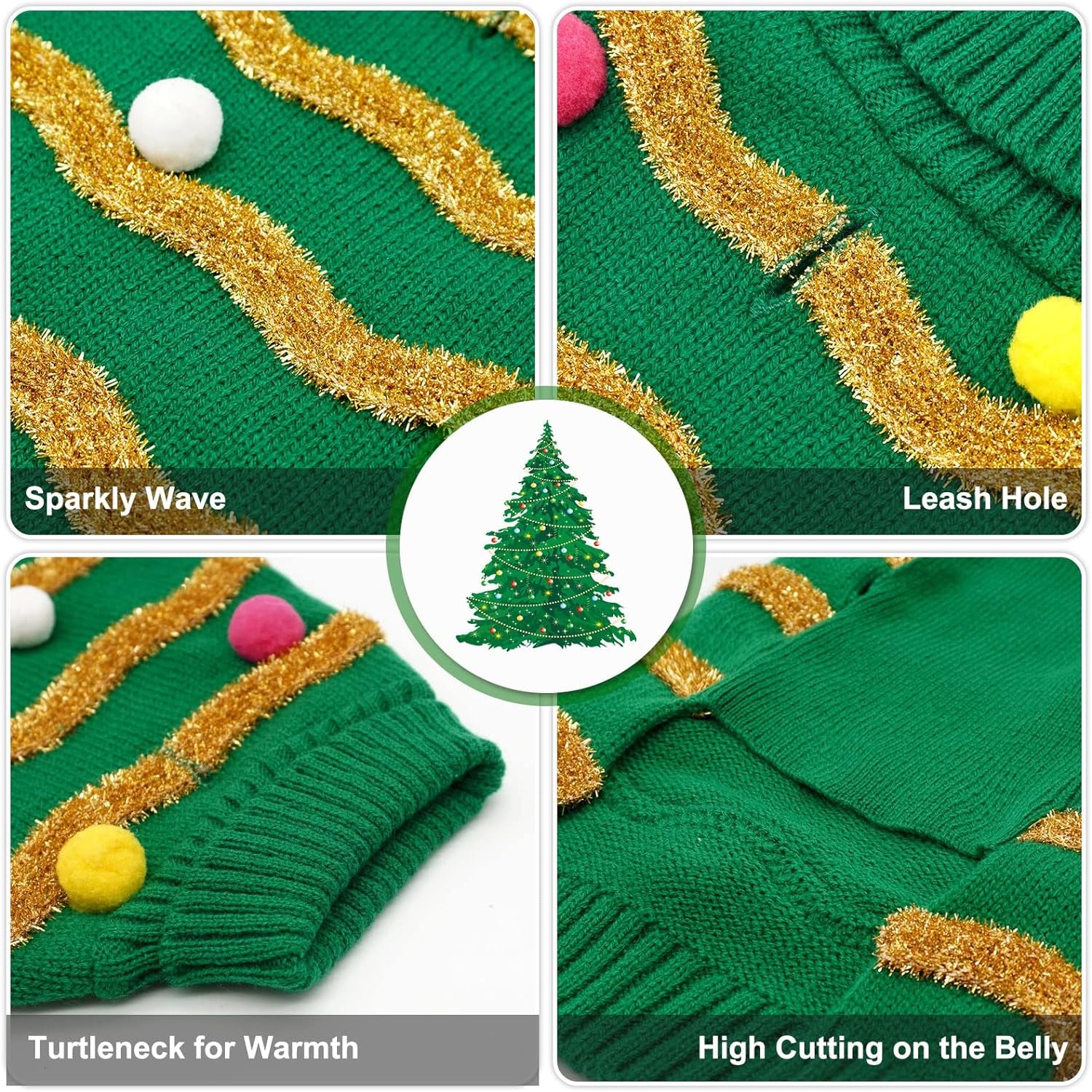 Dog Christmas Sweater Sparkly Holiday Dog Xmas Sweaters Turtleneck Puppy Winter Clothes for Small Dogs & Cats Apparel